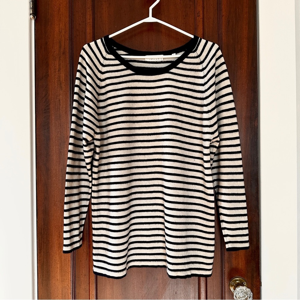 TSE Black and Cream Striped Long Sleeve Top
